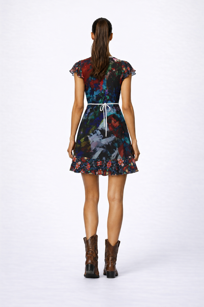 Too Many Flowers Tea Dress — corrected photorealistic back view