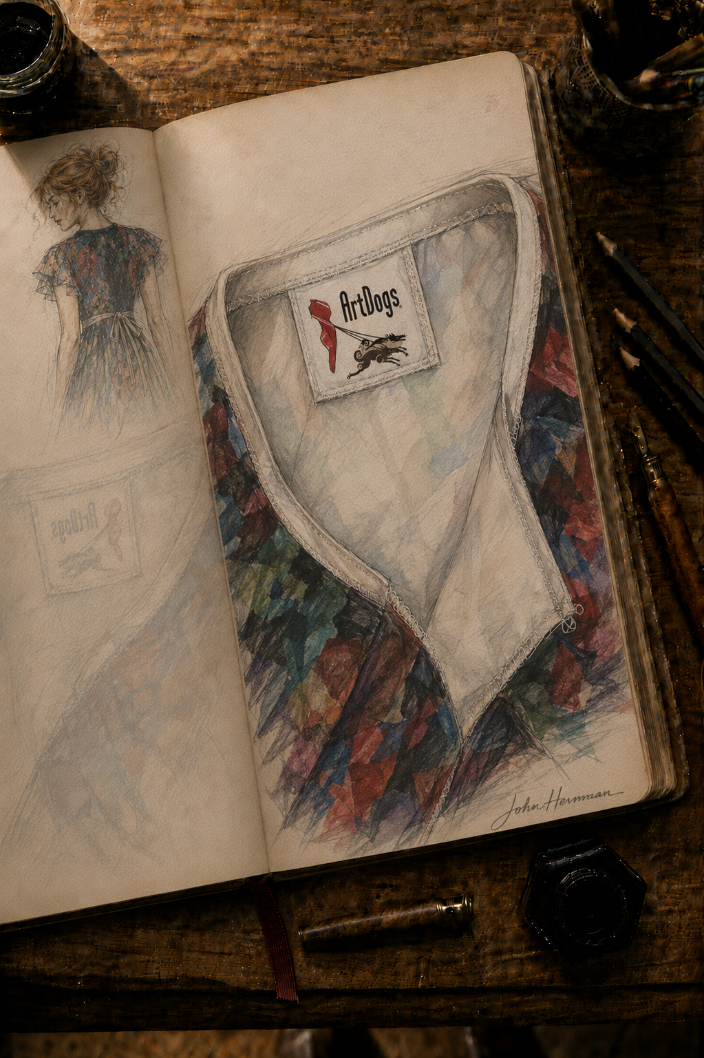 Too Many Flowers Tea Dress designer storybook — interior label and binding study