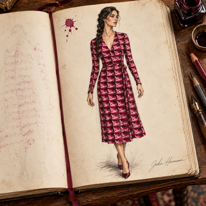 Venery 3 Calf or Below Long Wrap Dress, designer Handbook front view