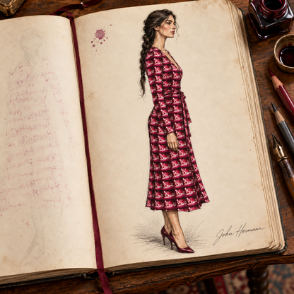 Venery 3 Calf or Below Long Wrap Dress, designer Handbook right profile view