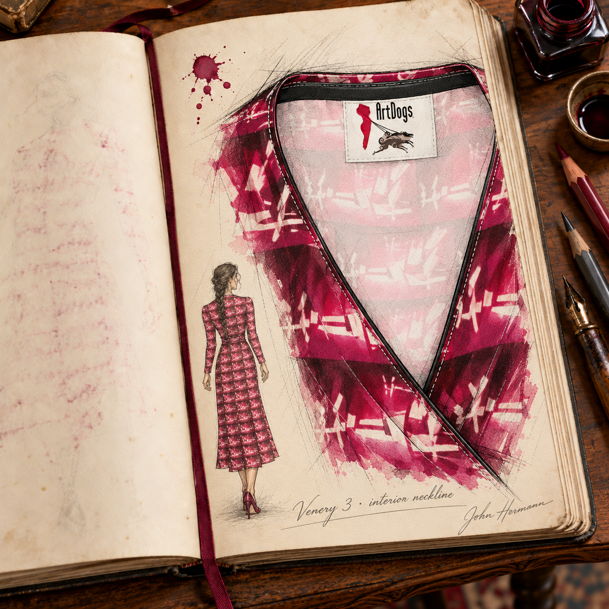 Venery 3 Calf or Below Long Wrap Dress, designer Handbook interior neckline and label view