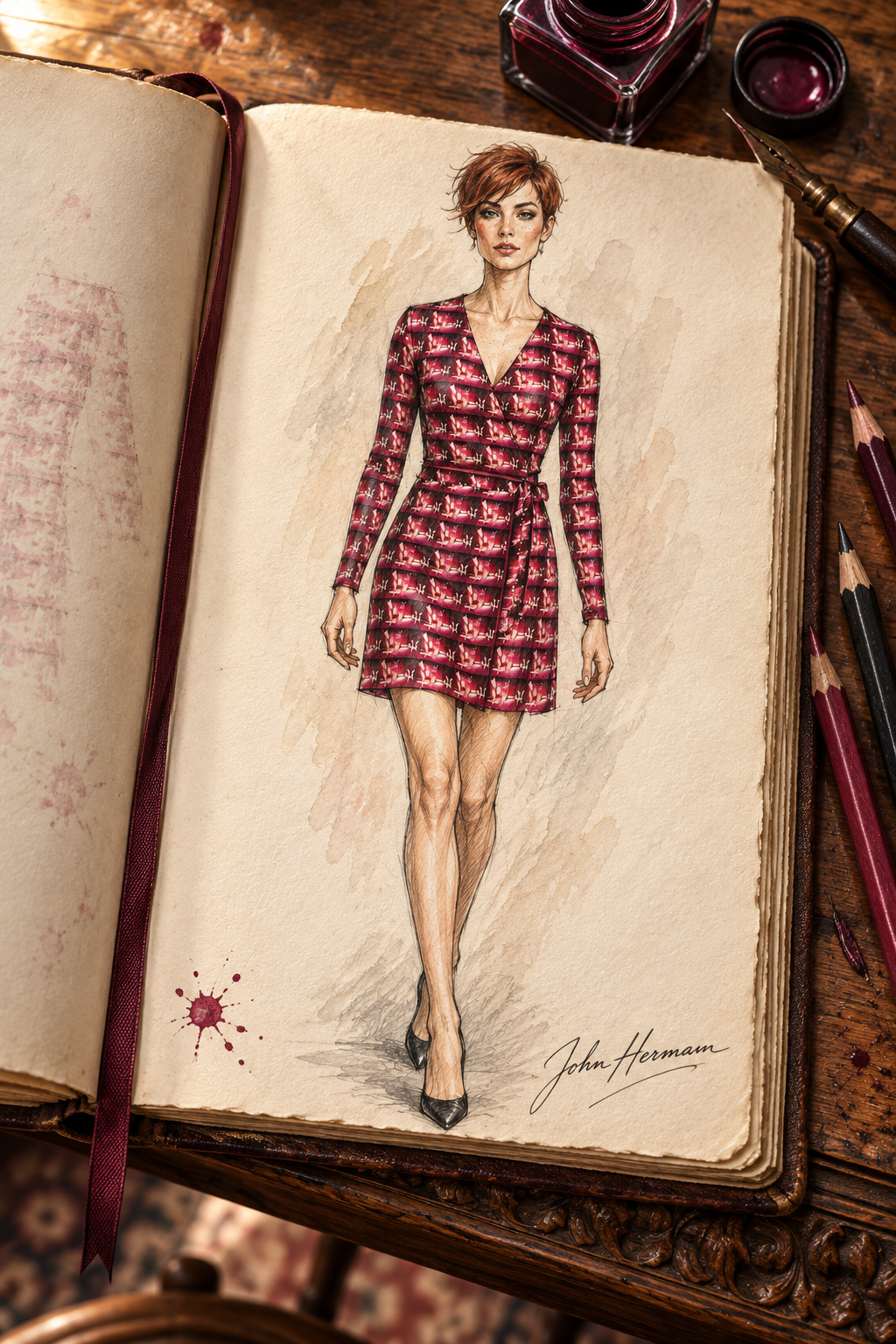 Venery 3 short wrap dress, designer Handbook front view