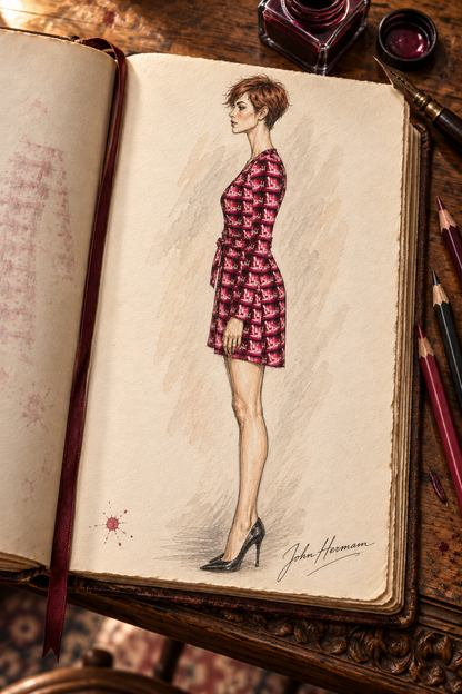 Venery 3 short wrap dress, designer Handbook left profile view