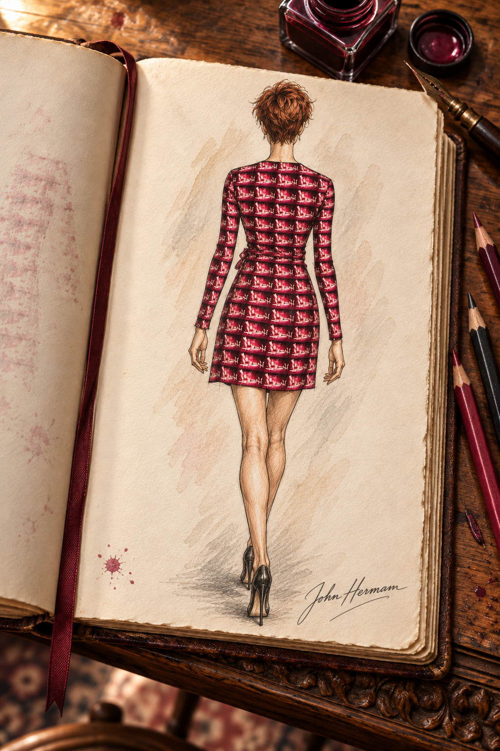 Venery 3 short wrap dress, designer Handbook back view