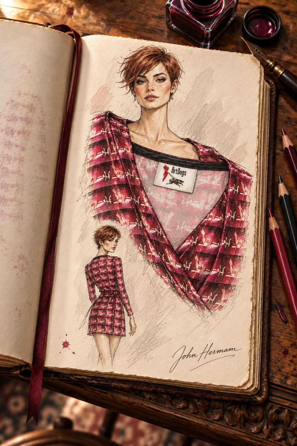 Venery 3 short wrap dress, designer Handbook interior label view