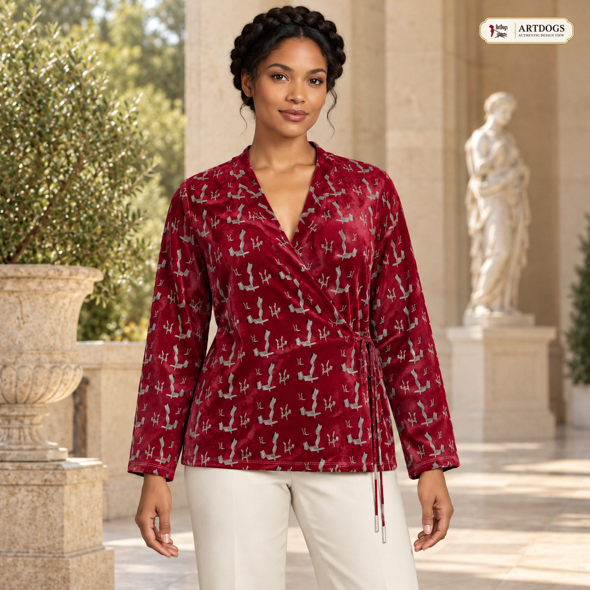 Venery Wrap Blazer — A01 Authentic Design View Full front — realistic surroundings