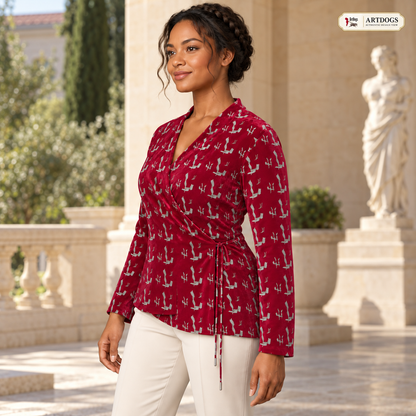 Venery Wrap Blazer — A02 Authentic Design View First three-quarter front/side — realistic surroundings
