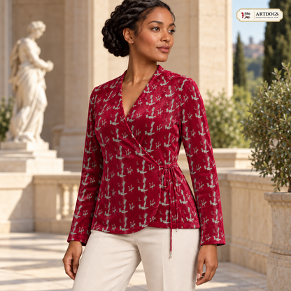 Venery Wrap Blazer — A03 Authentic Design View Opposite three-quarter front/side — realistic surroundings