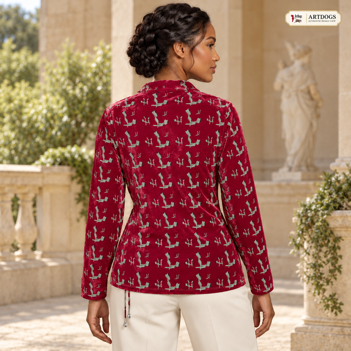 Venery Wrap Blazer — A04 Authentic Design View Full back — realistic surroundings