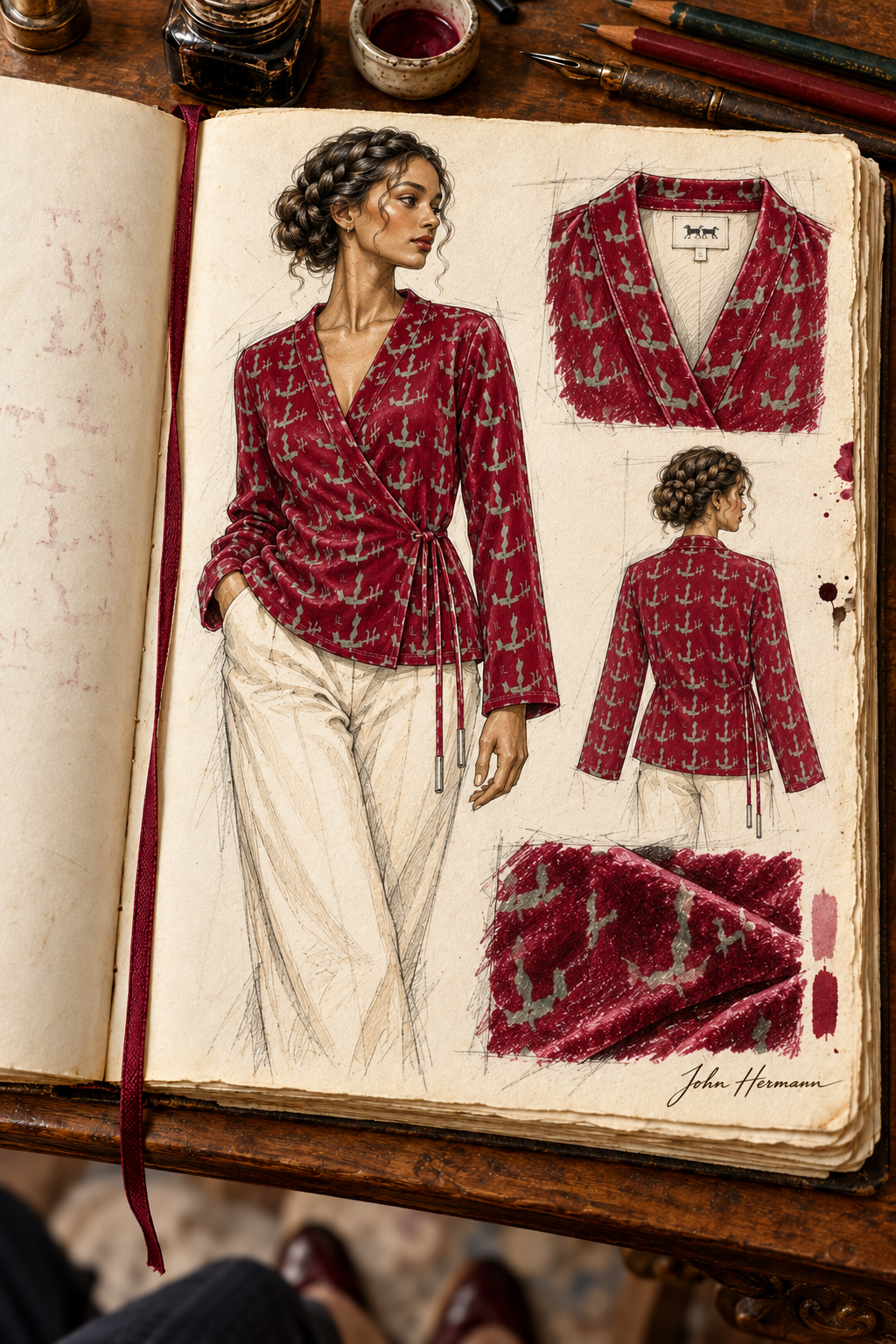 Venery Wrap Blazer — H03 Handbook Opposite three-quarter front/side