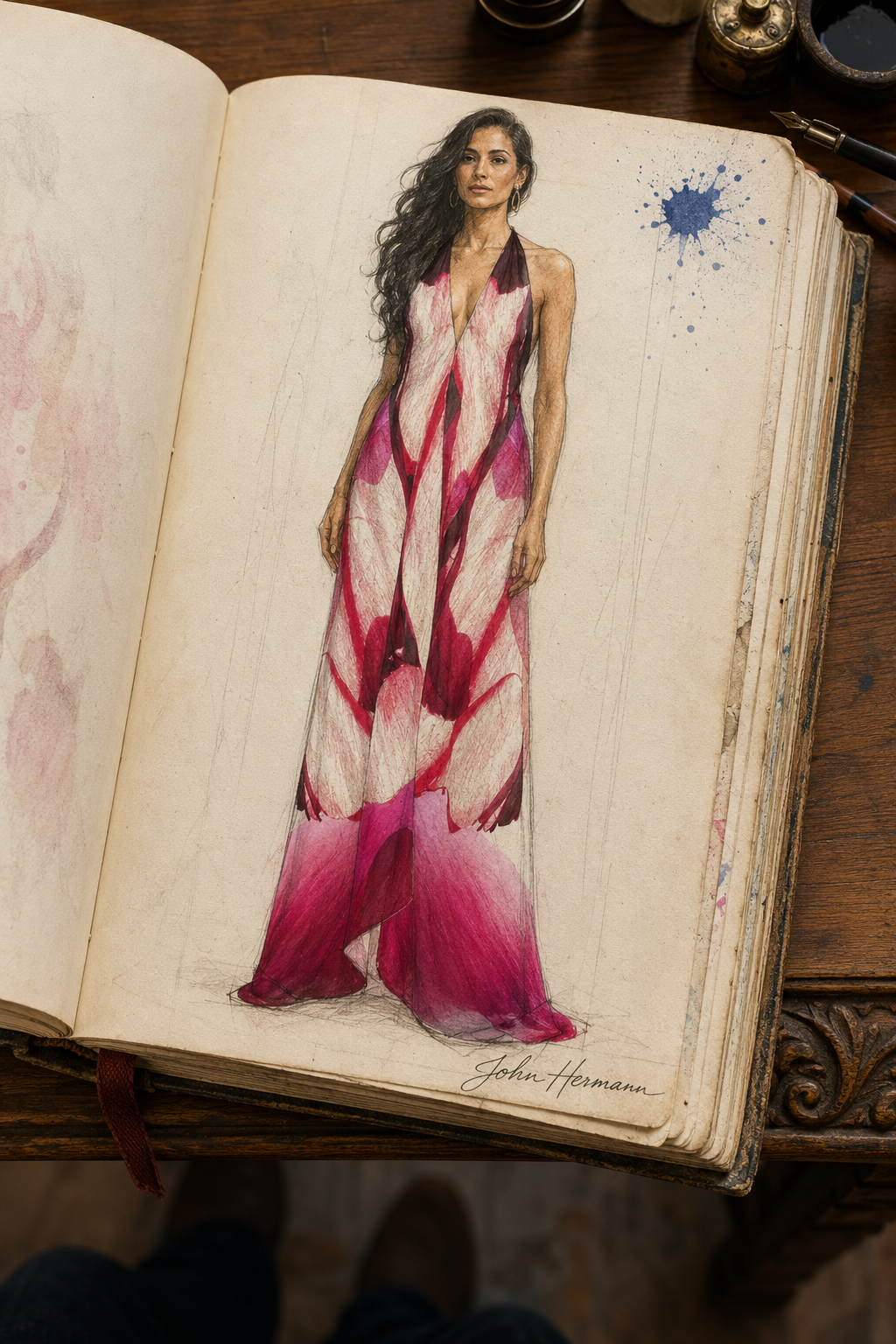 Venery Halterneck backless dress — Handbook full-front sketch