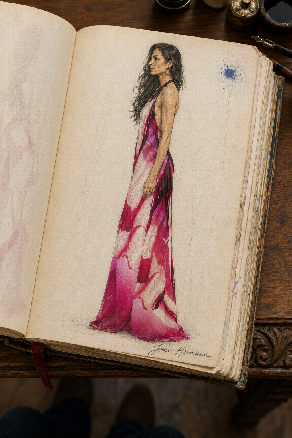 Venery Halterneck backless dress — Handbook right-profile sketch