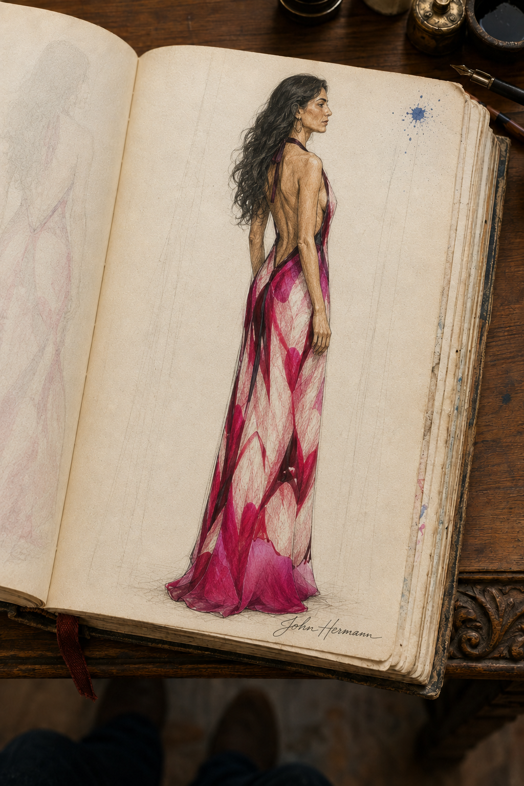 Venery Halterneck backless dress — Handbook left-profile sketch