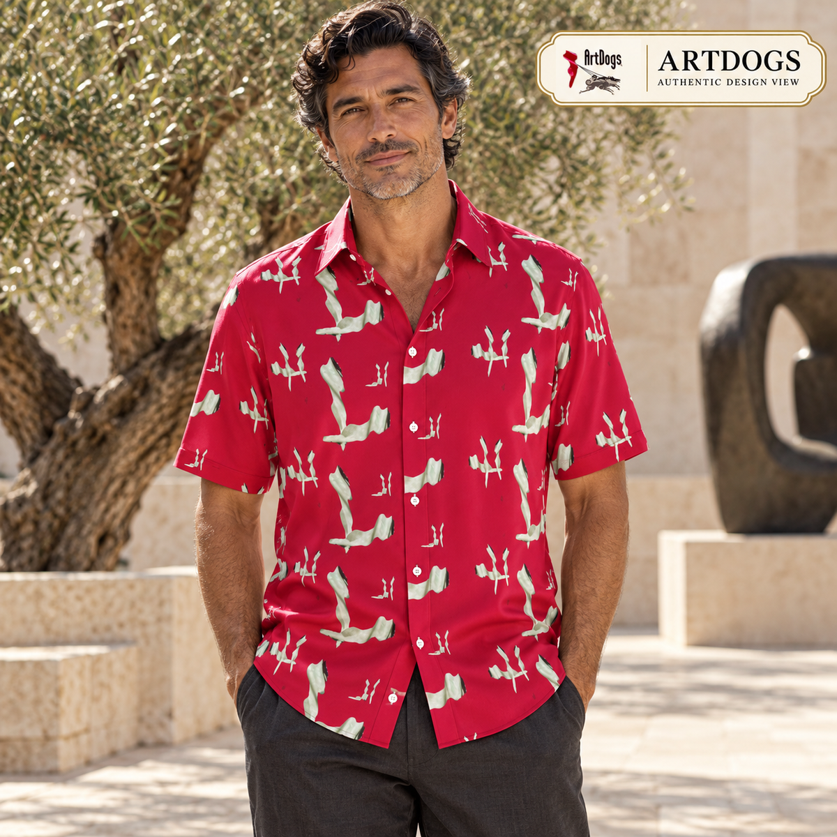 Venery mens short sleeve shirt — Authentic Design View — Front; original artwork by John Robert Hermann.