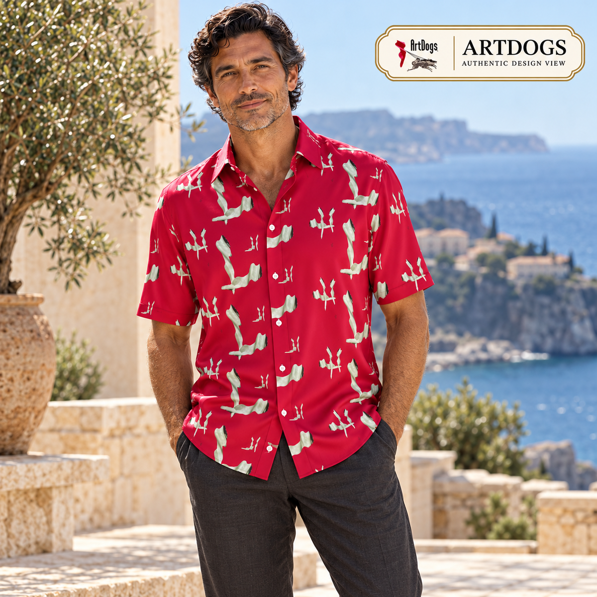 Venery mens short sleeve shirt — Authentic Design View — Alternate front; original artwork by John Robert Hermann.