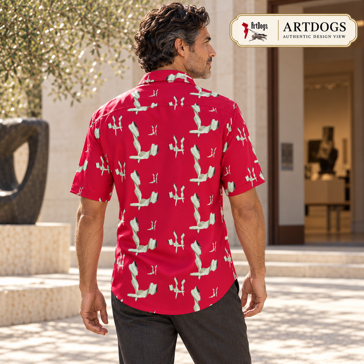 Venery mens short sleeve shirt — Authentic Design View — Rear; original artwork by John Robert Hermann.