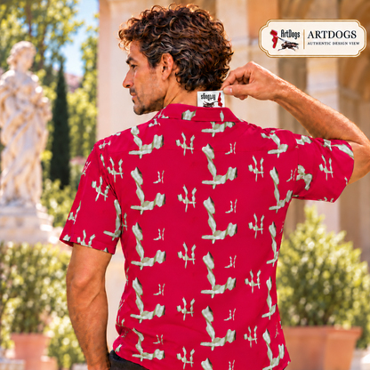 Venery mens short sleeve shirt — Authentic Design View — Inside label detail; original artwork by John Robert Hermann.