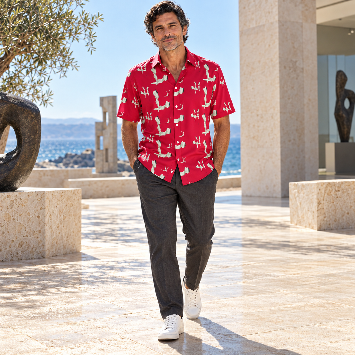 Venery mens short sleeve shirt — Conventional fashion — Fashion front; original artwork by John Robert Hermann.