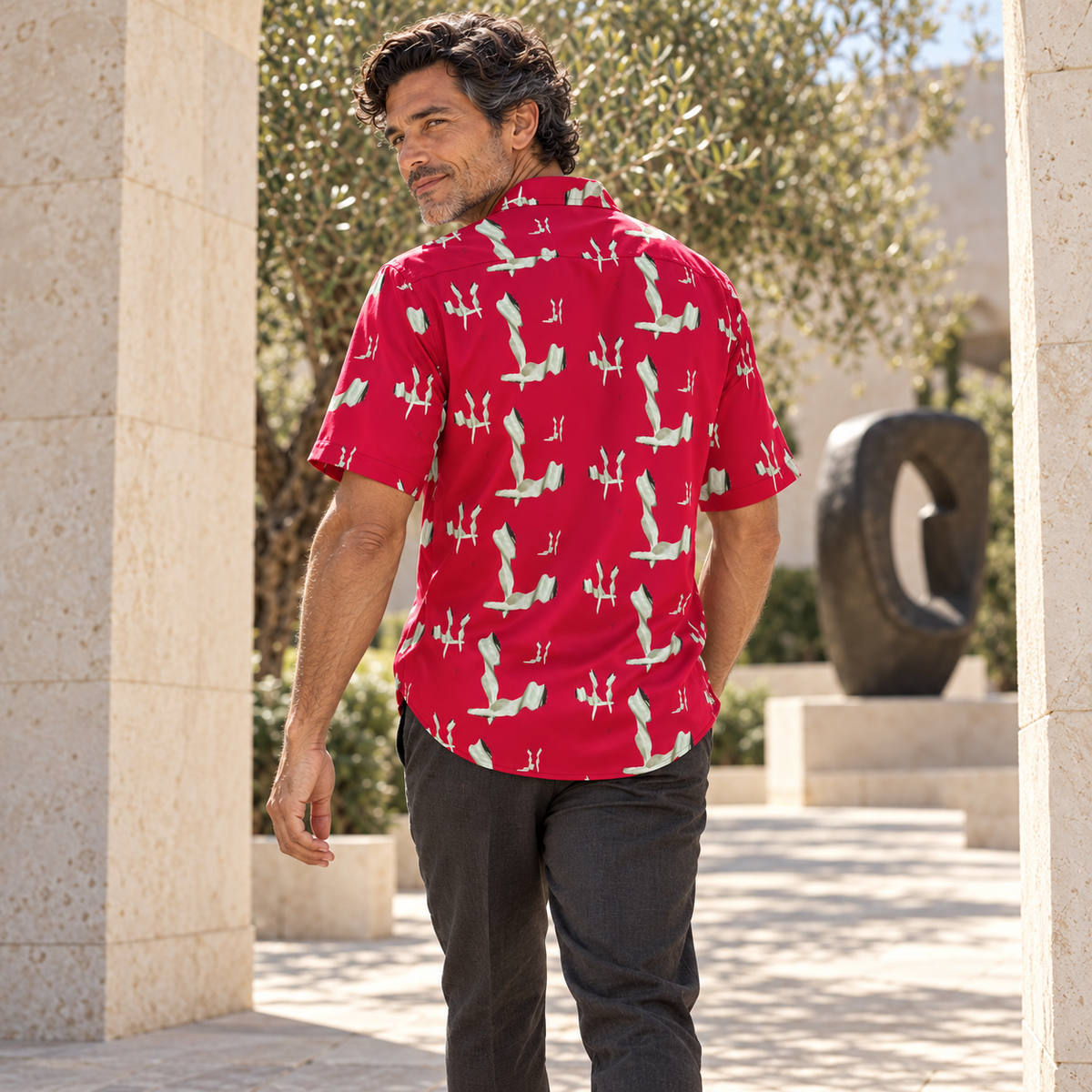 Venery mens short sleeve shirt — Conventional fashion — Fashion rear; original artwork by John Robert Hermann.