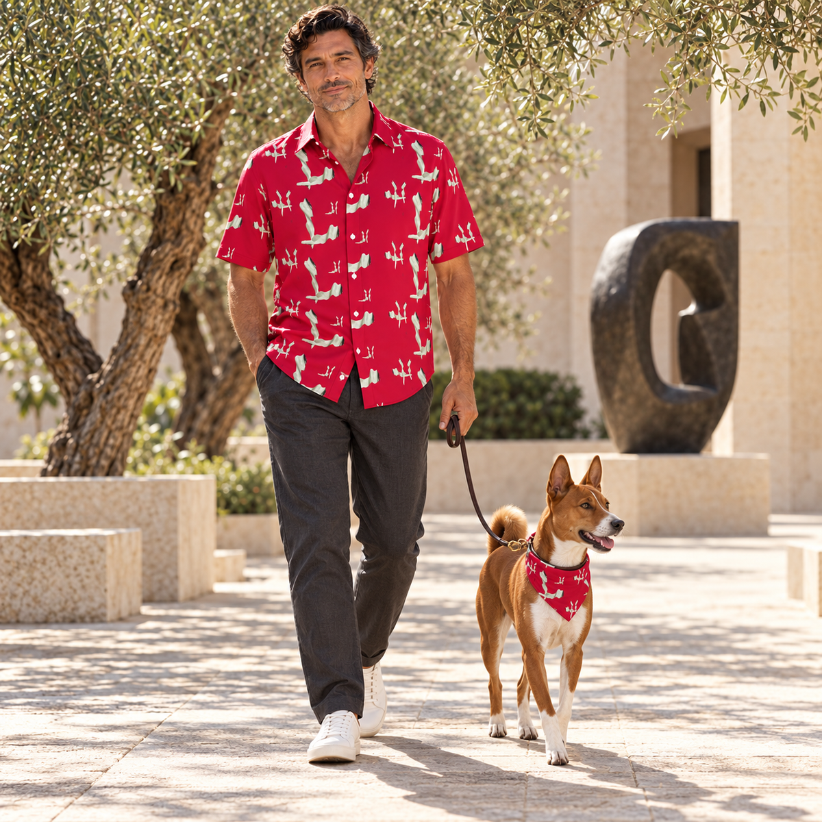 Venery mens short sleeve shirt — Conventional fashion — Basenji companion cover; original artwork by John Robert Hermann.