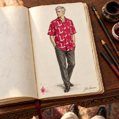 Venery mens short sleeve shirt — Handbook — Alternate front; original artwork by John Robert Hermann.