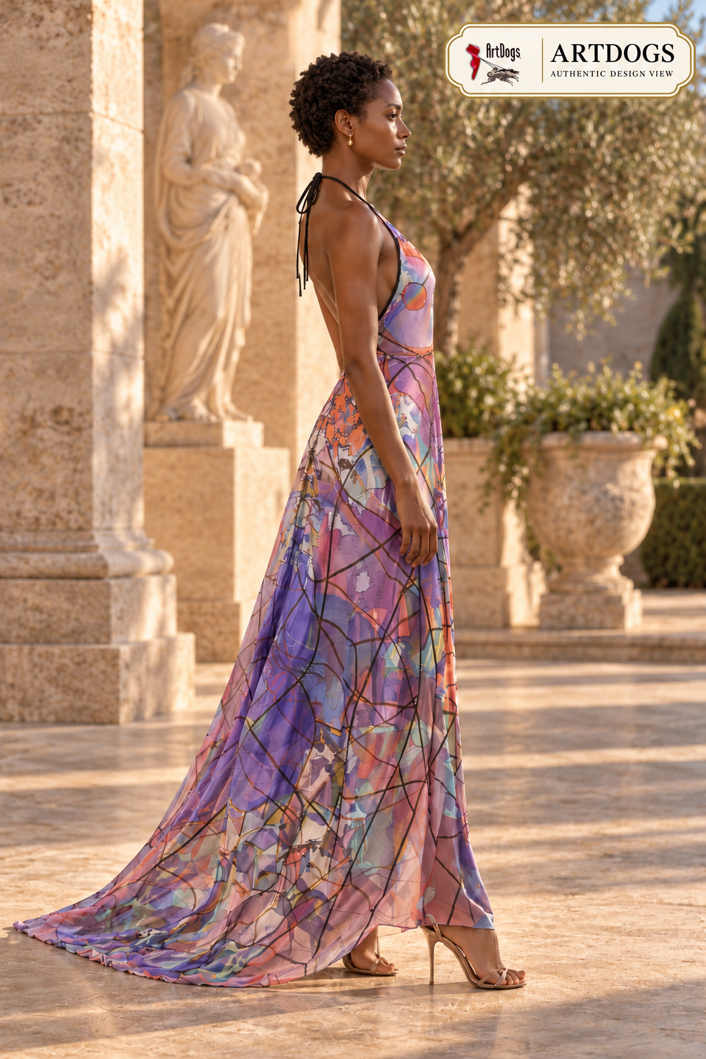 Wishes Halterneck backless dress — Authentic modeled-right-profile