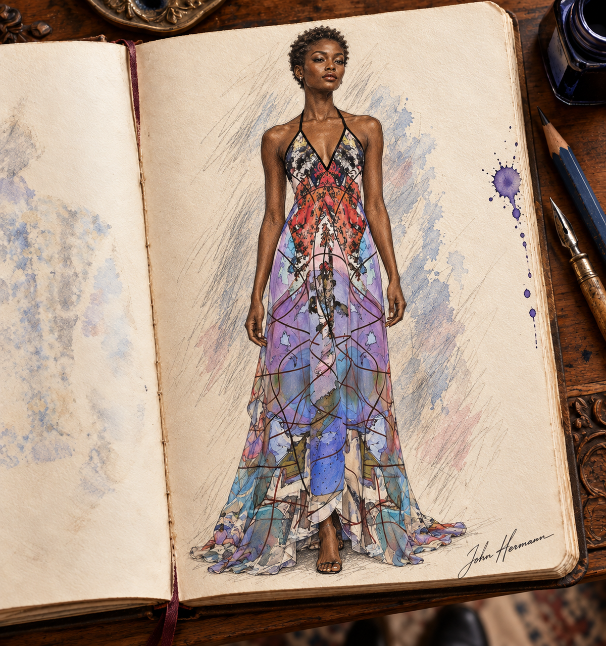 Wishes Halterneck backless dress — Handbook front