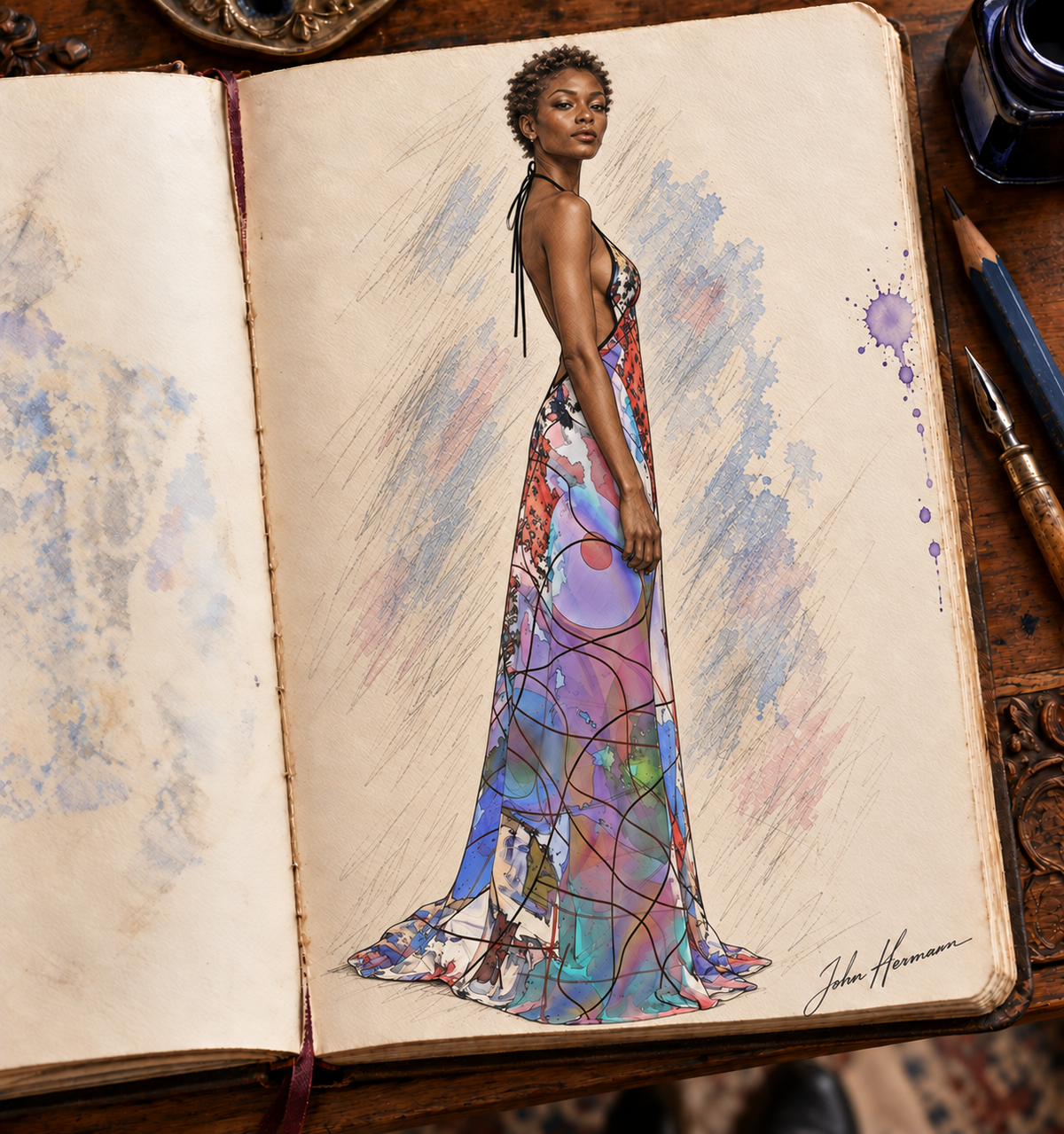 Wishes Halterneck backless dress — Handbook left profile