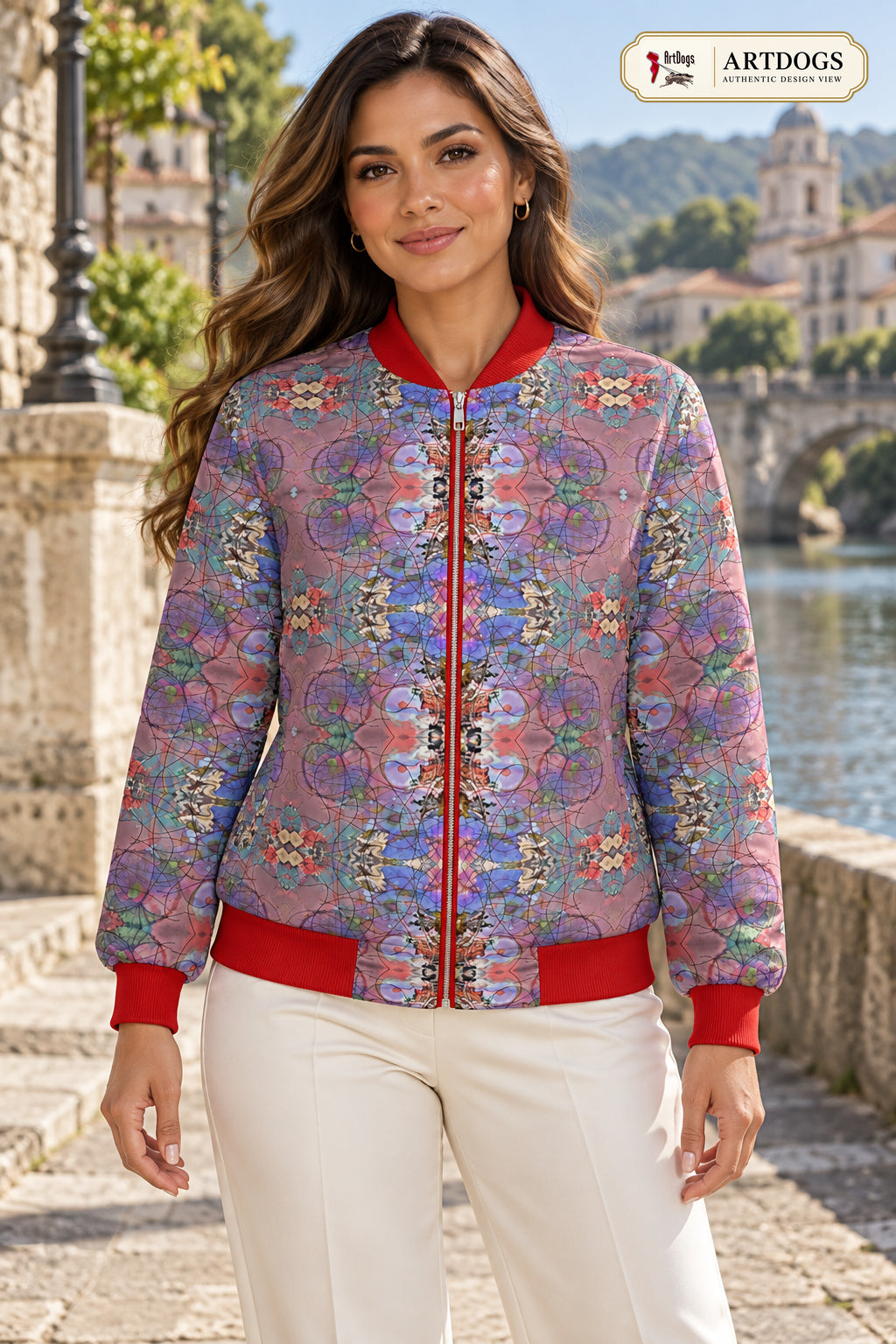 Wishes Ladies Bomber Jacket — Authentic Design View, 01 front