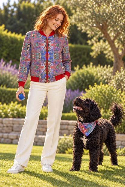 Wishes Ladies Bomber Jacket — fashion photograph, owner portuguese water dog ball game