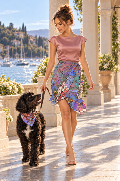 Wishes short Flounce Skirt — Fashion owner-and-dog — styled dusty rose boatneck silk blouse