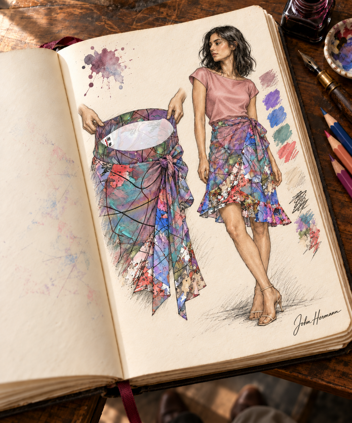 Wishes short Flounce Skirt — Handbook upper-left-waist-detail — styled blouse; physically supported fabric detail