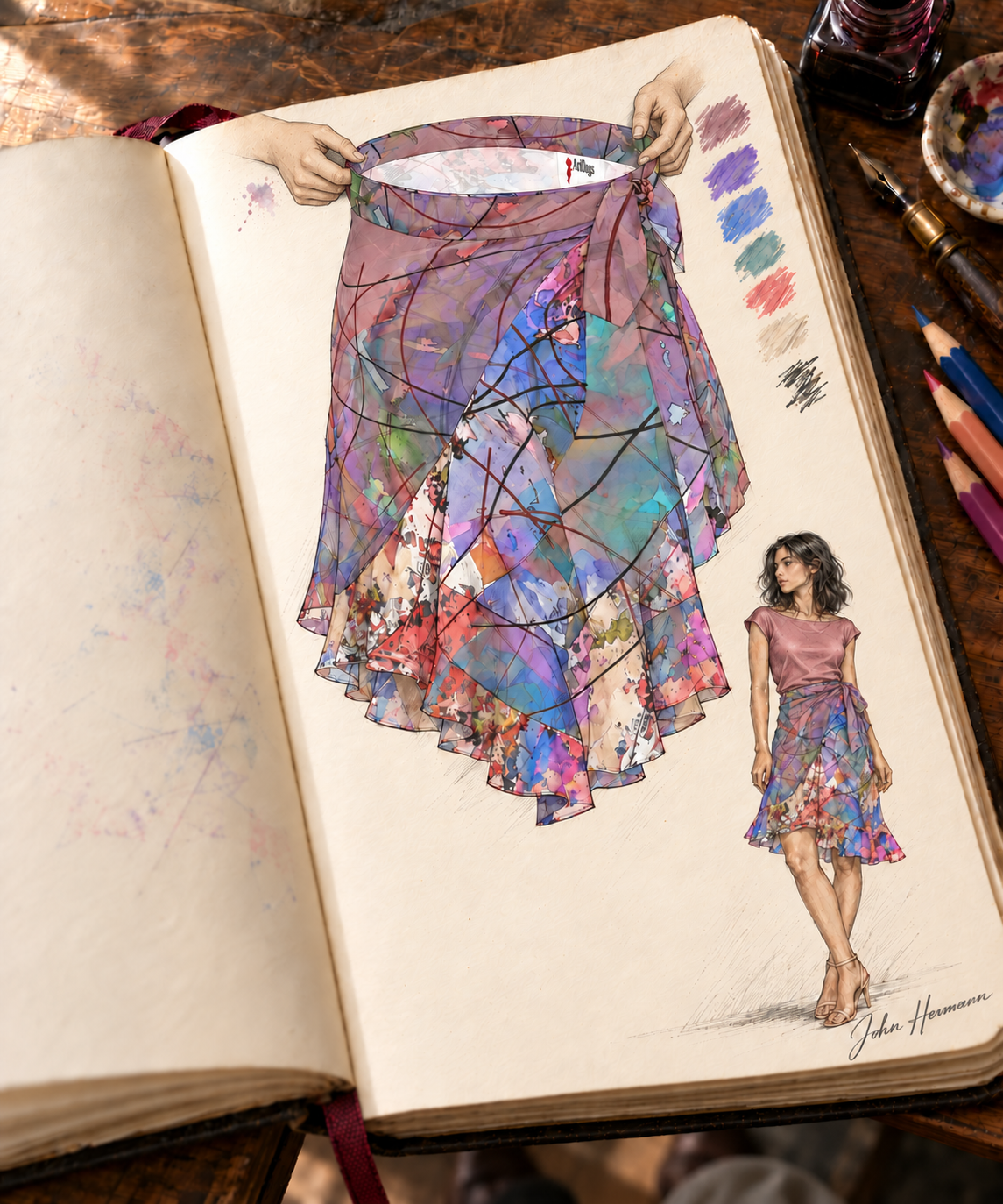 Wishes short Flounce Skirt — Handbook upper-right-waist-detail — styled blouse; physically supported fabric detail