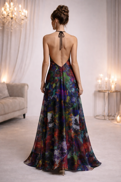Too Many Flowers Halterneck backless dress