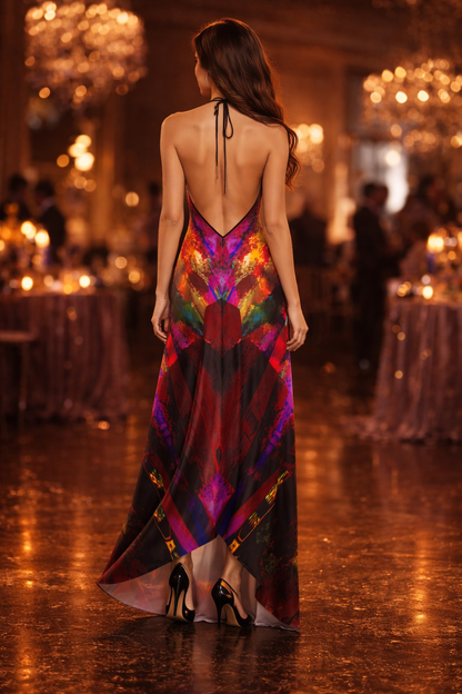 Heaven and Hell/Yin and Yang Halterneck backless dress