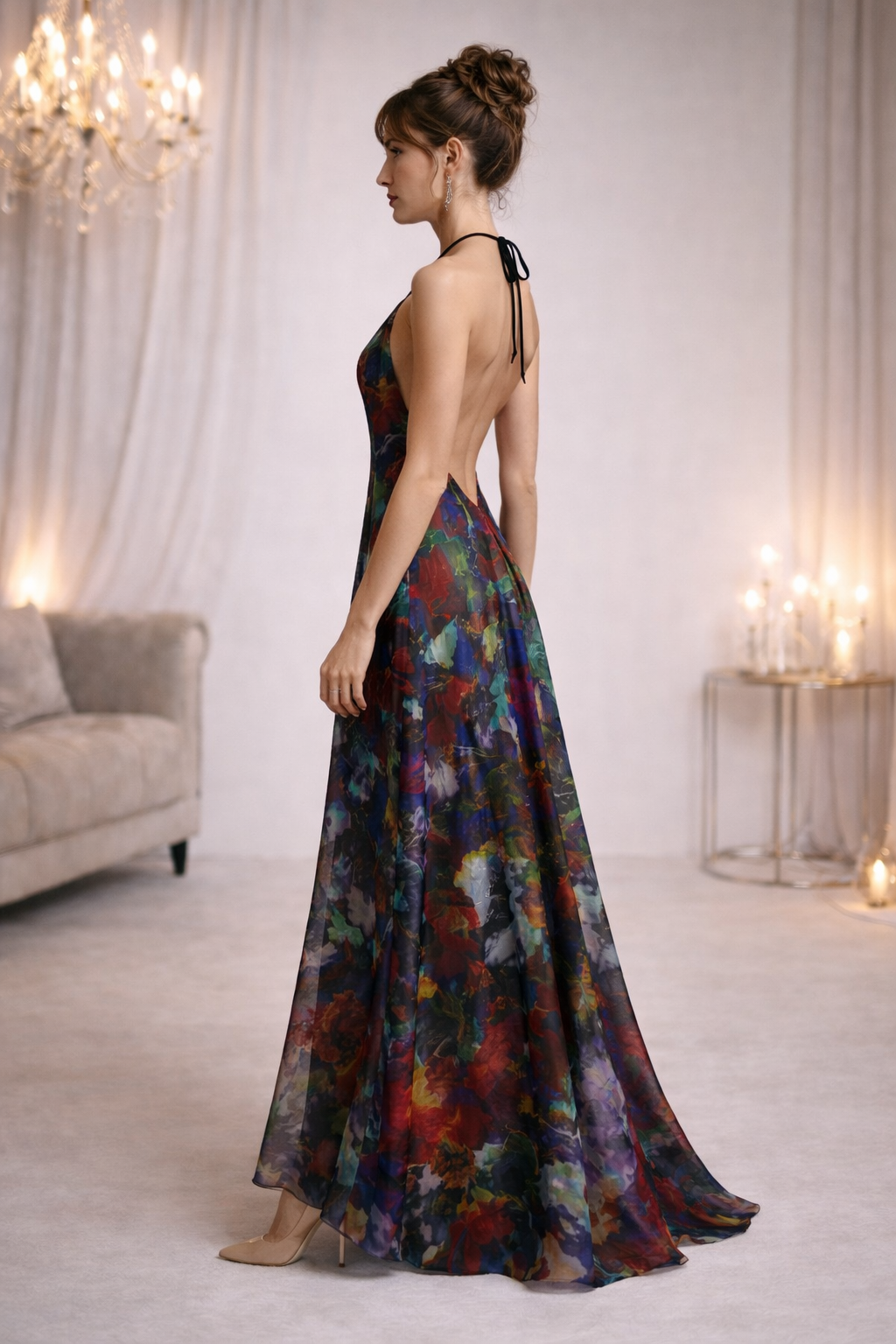 Too Many Flowers Halterneck backless dress