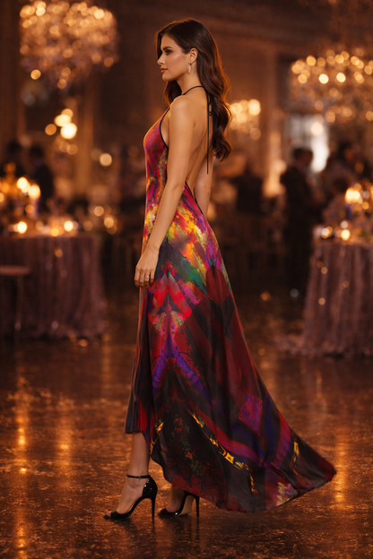 Heaven and Hell/Yin and Yang Halterneck backless dress