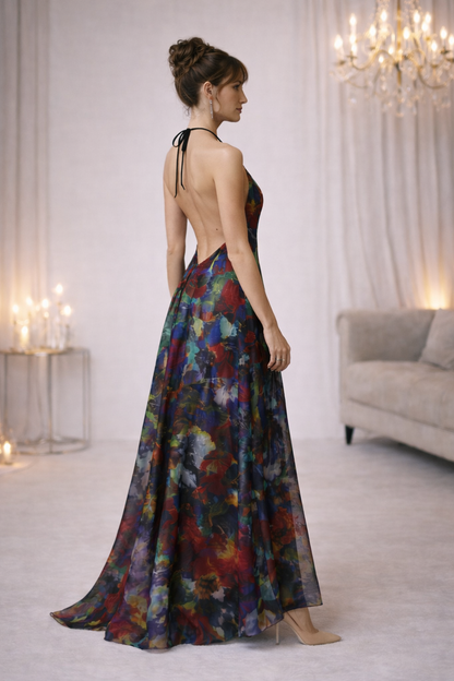 Too Many Flowers Halterneck backless dress