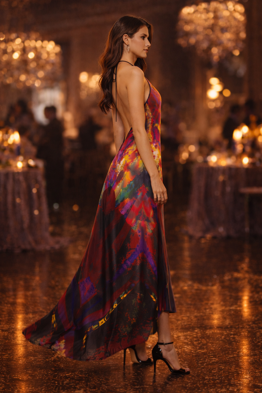 Heaven and Hell/Yin and Yang Halterneck backless dress