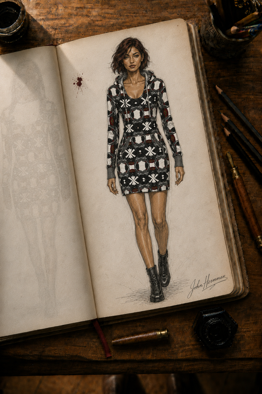 Spirit of Flight hoodie dress designer storybook front view