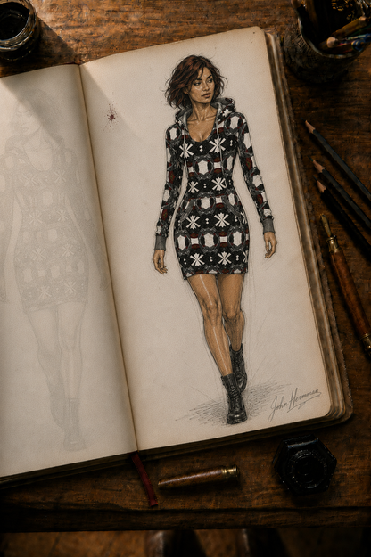 Spirit of Flight hoodie dress designer storybook walking front view