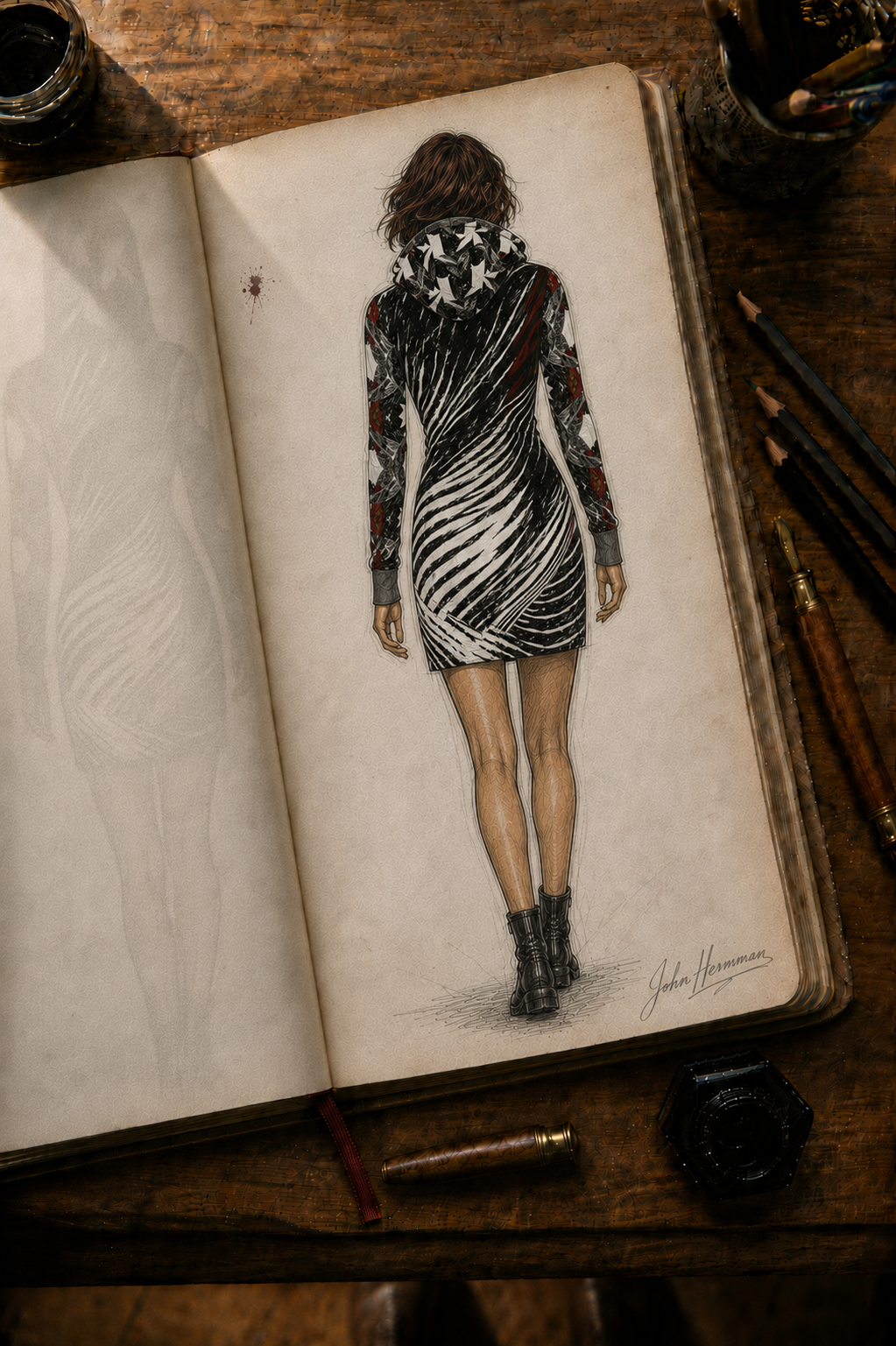 Spirit of Flight hoodie dress designer storybook back view