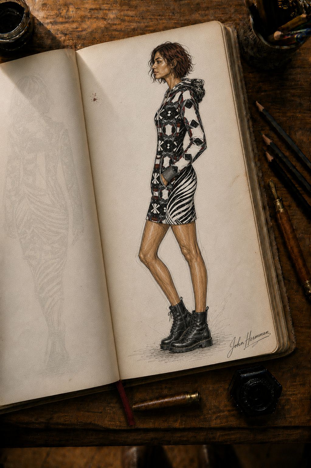 Spirit of Flight hoodie dress designer storybook right side view