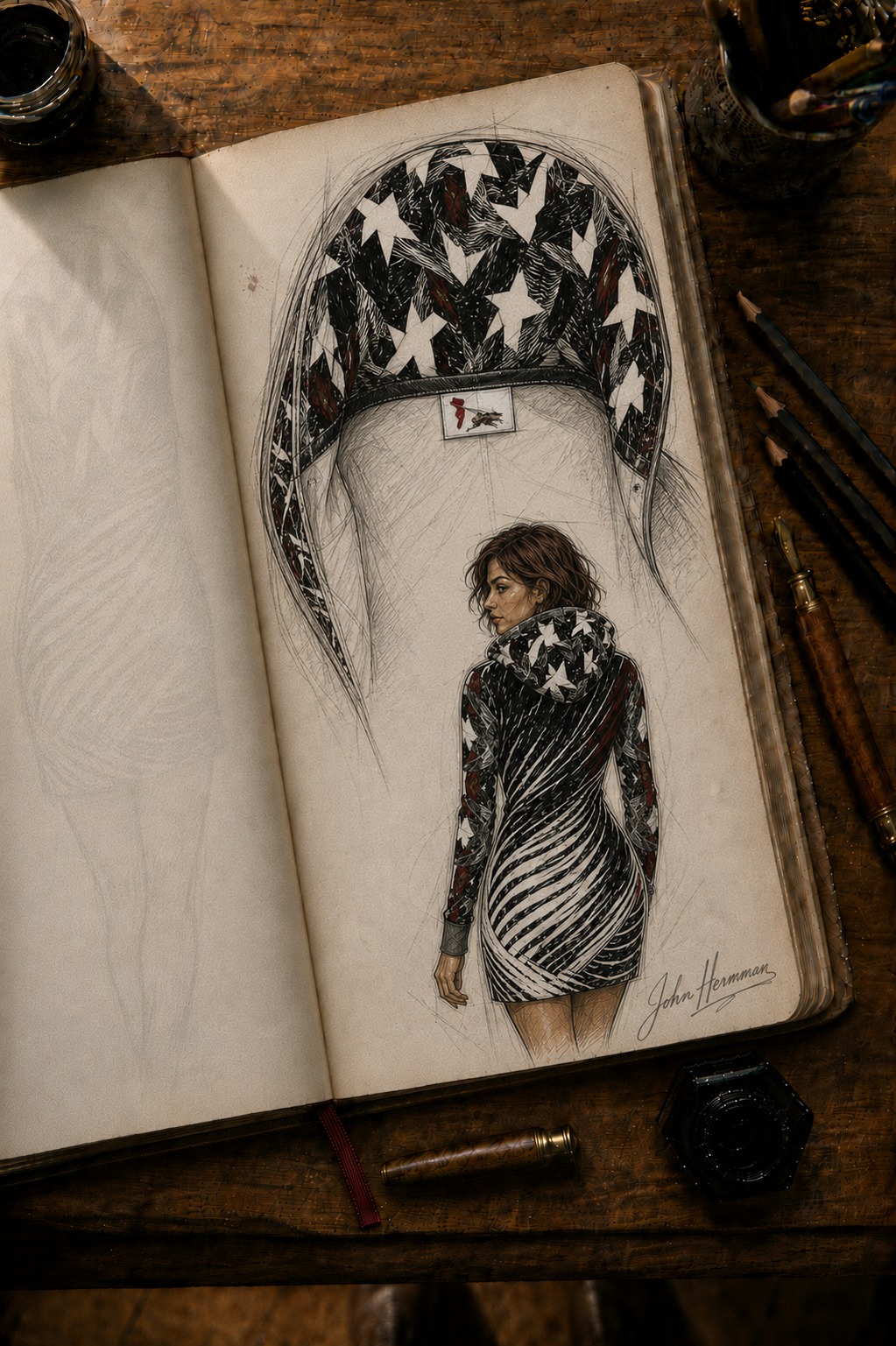 Spirit of Flight hoodie dress designer storybook interior neck label detail